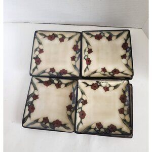 Set Of 4 Gourmet Basics By Mikasa Square Dessert Plates In Desert Bloom Design